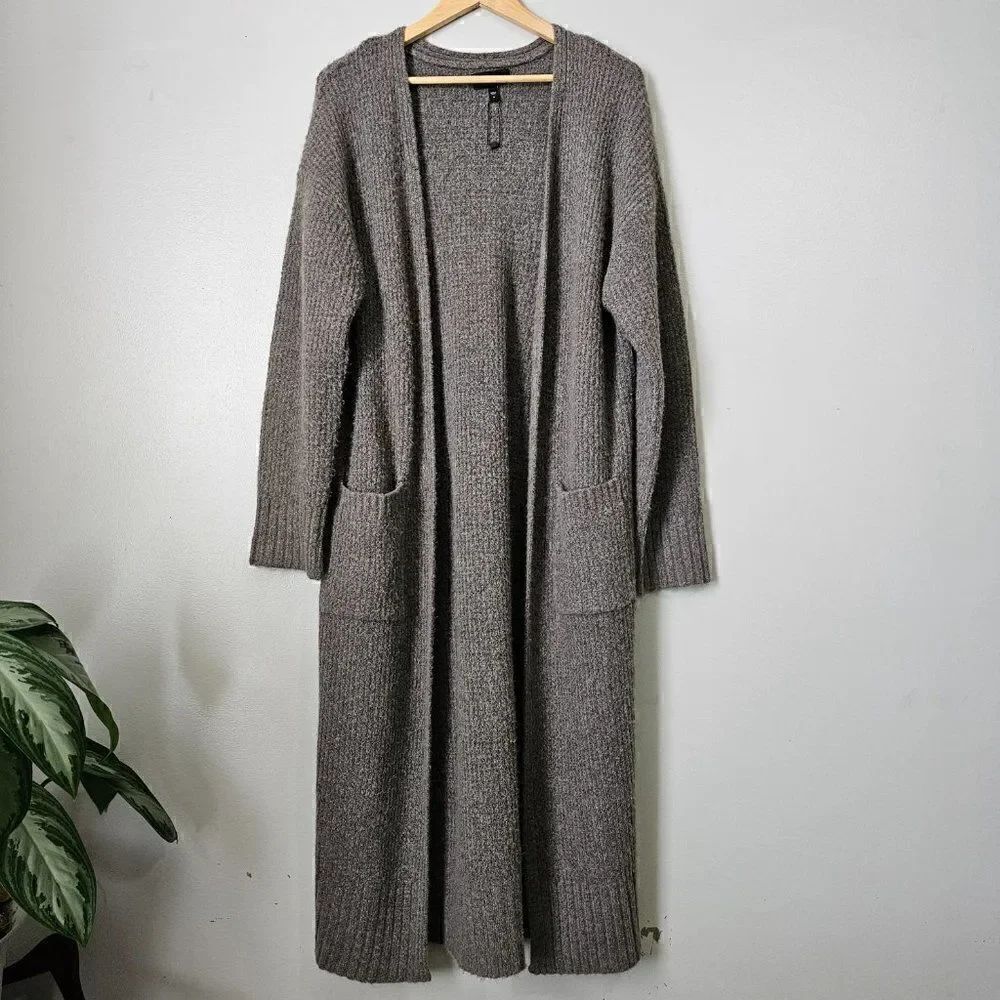 NWOT EXPRESS GREY WOOL BLEND LONG DUSTER OPEN CARDIGAN WITH POCKETS SZ M
